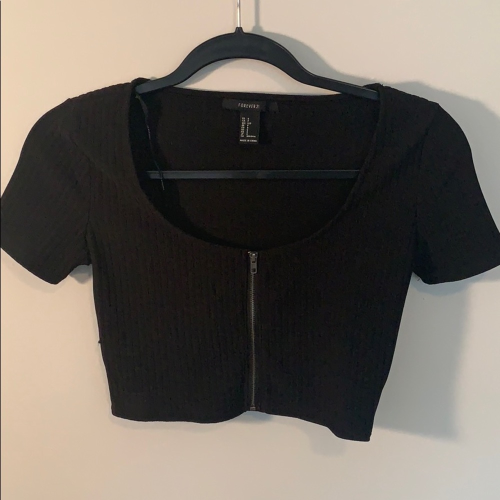 Textured black crop top with zipper